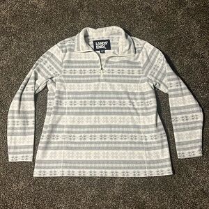 Lands’ End women’s medium white fair isle quarter zip sweater snowflake winter